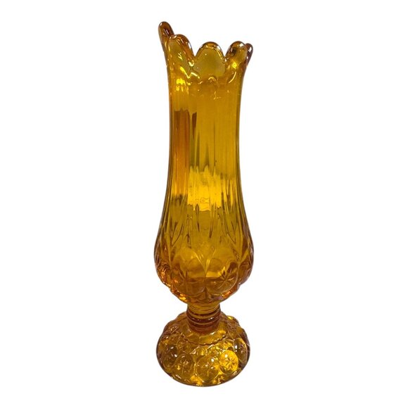 Vintage 1950s Kanawha Glass Amber Moon And Stars 10" Swung Pedestal Vase Yellow - Picture 4 of 8